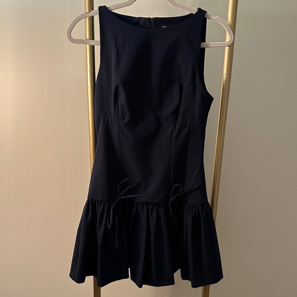 Zara Navy Sleeveless Mini Dress with Ruffle Hem